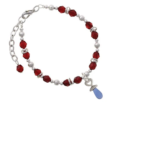 Silvertone 3-D Blue Baby Pacifier Maroon Beaded Bracelet