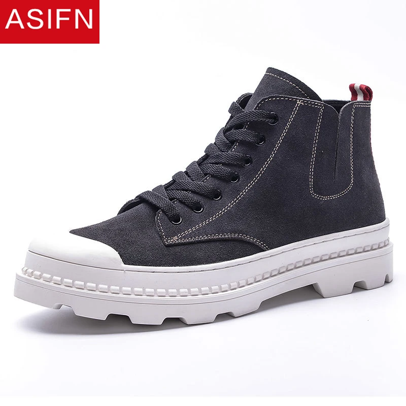 

ASIFN Mens Chelsea Boots Male Genuine Leather Fur Man Autumn Winter Anti-skidding Ankle Boots Lace Up Outdoor Shoes Casual