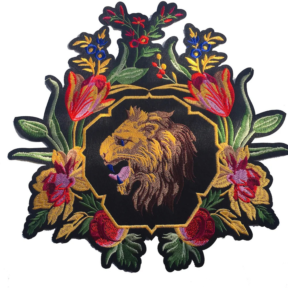 Wholesale 2pcslot big vintage lion flower embroidery patch iron on Wholesale 2pcslot big vintage lion flower embroidery patch iron on