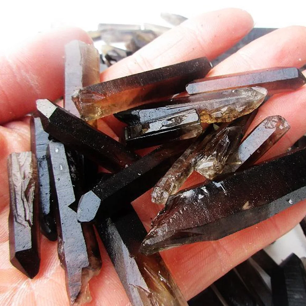 

Black Quartz Crystal Points Terminated Wand Specimen Healing Gemstone Hexagonal Prism Quartz Home Ornament