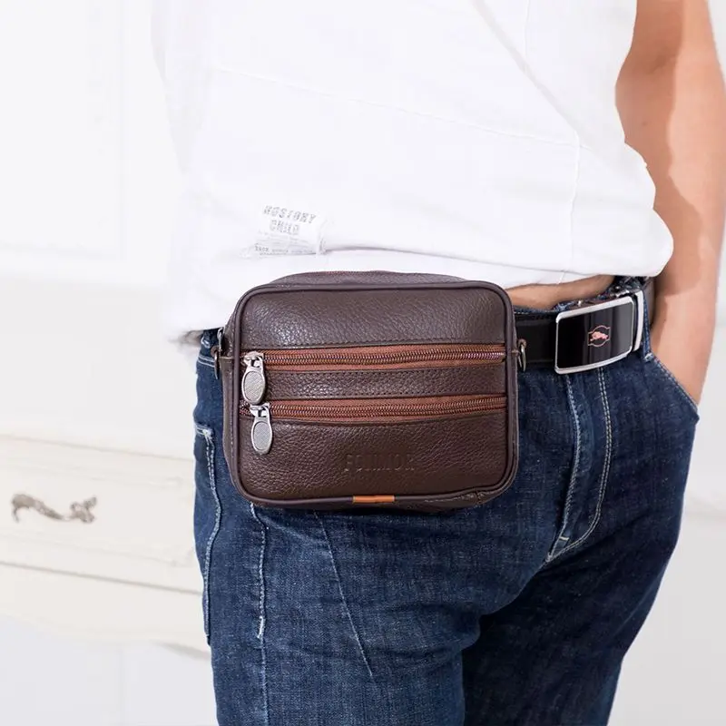 

Genuine Leather Waist Bag men Waist Pack Waist Bag Funny Pack Belt Bag Women Waist Pack For Phone Pouch Bolso Small Wallet