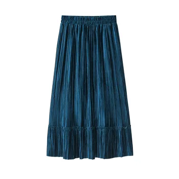 

Autumn Winter Fashion Skirt High Waist Velvet Pleated Skirt Women Solid Elastic Waist Spring Long Skirt Female KJ0644H