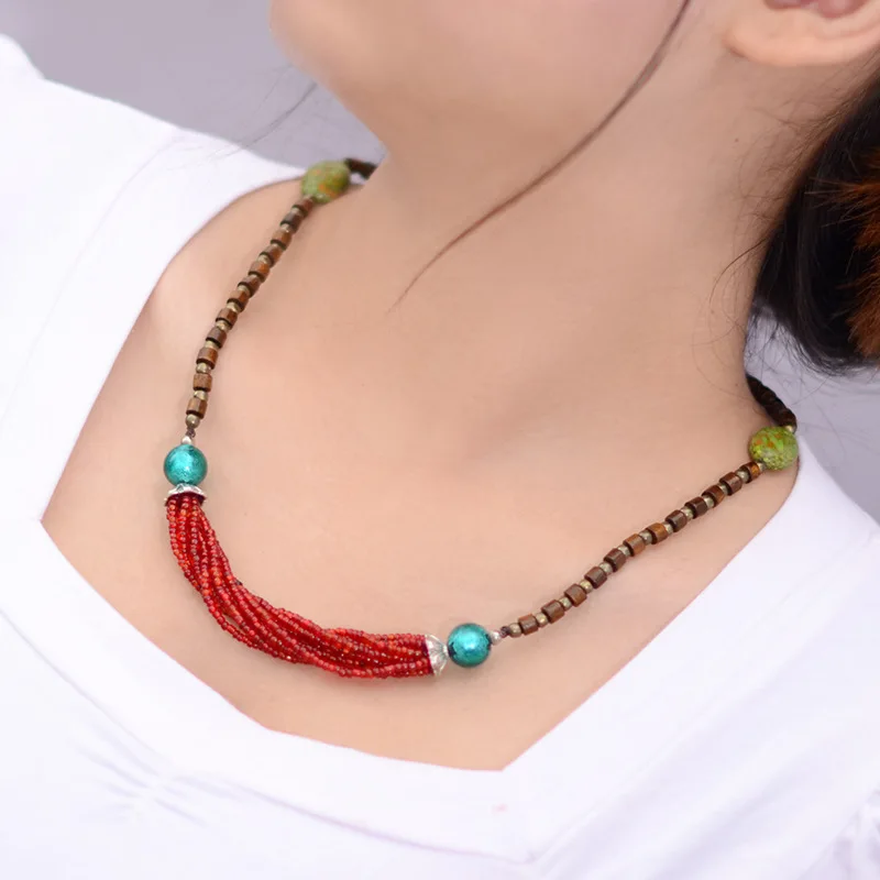 DIY joyería étnica coloreado turquesa madera Tailandia mini cuentas de vidrio collar vintage, collar de moda tibetanssetatement|bead jewelry necklace|bead cluster necklacebeaded runner - AliExpress