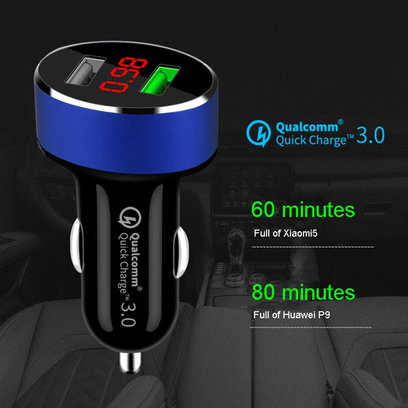 

Quick Charge 3.0 Dual USB Digital Display Car Charger For iPhone Samsung Xiaomi Fast Charging Mobile Phone Car Charger