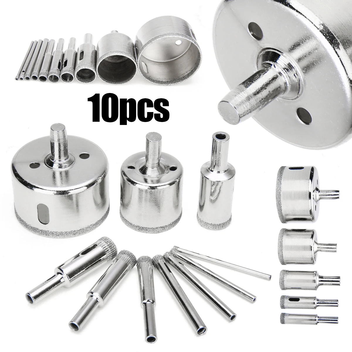 

10Pcs Diamond Coated Drill Bit Core Hole Saw Set Drilling Bits Tile Marble Glass Ceramic Hole Saw Drill For Power Tools 3-50mm