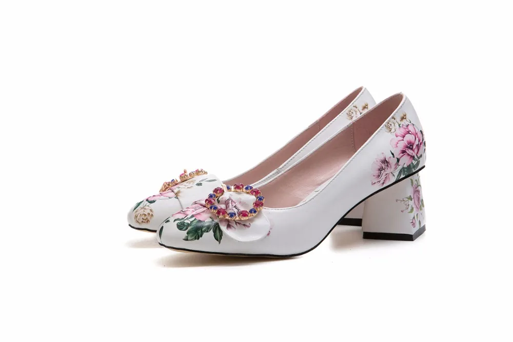 Prova Perfetto модные стразы цветок обувь на высоком каблуке женские квадратный носок из натуральной кожи zapatos mujer Tacon женская обувь для вечеринок