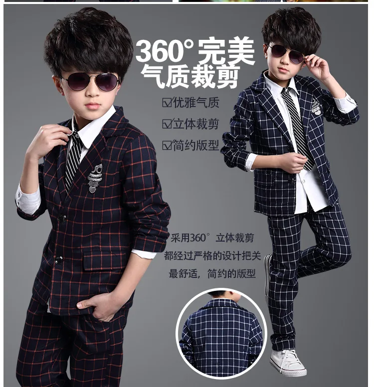 Официальные детские костюмы комплект одежды для мальчиков из 2-х предметов пальто+ штаны одежда для больших мальчиков в клетку на рост 150 160 см на лето размер для 8 9 лет