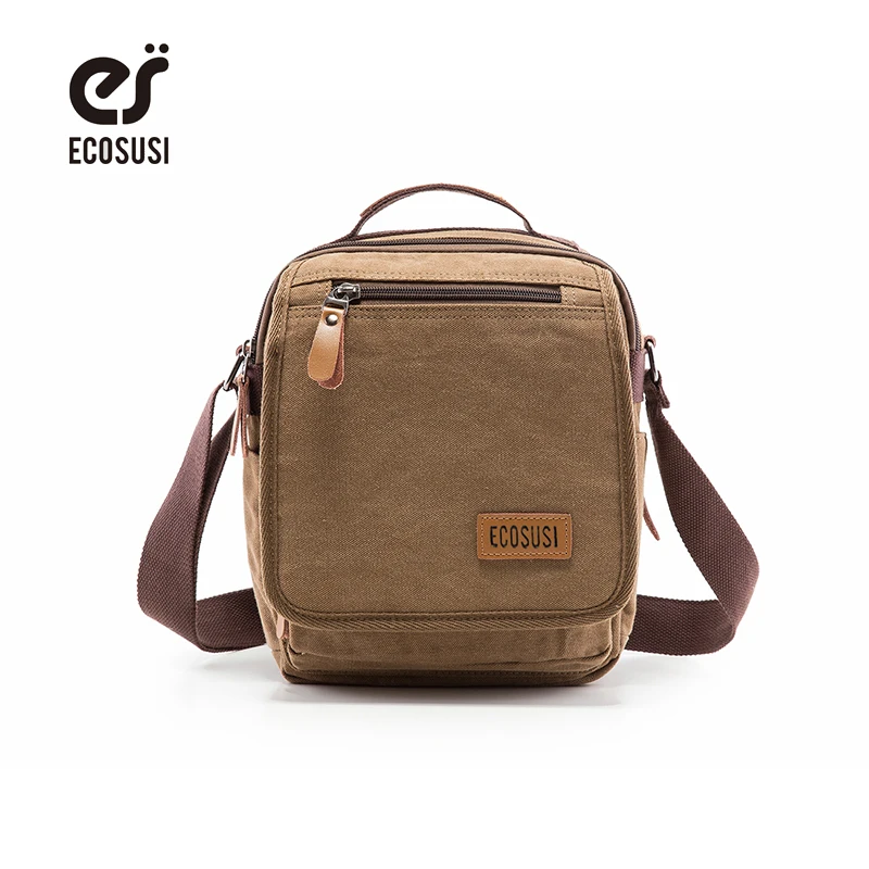 ECOSUSI New Men Canvas Messenger Bags Casual Travel Crossbody Bag