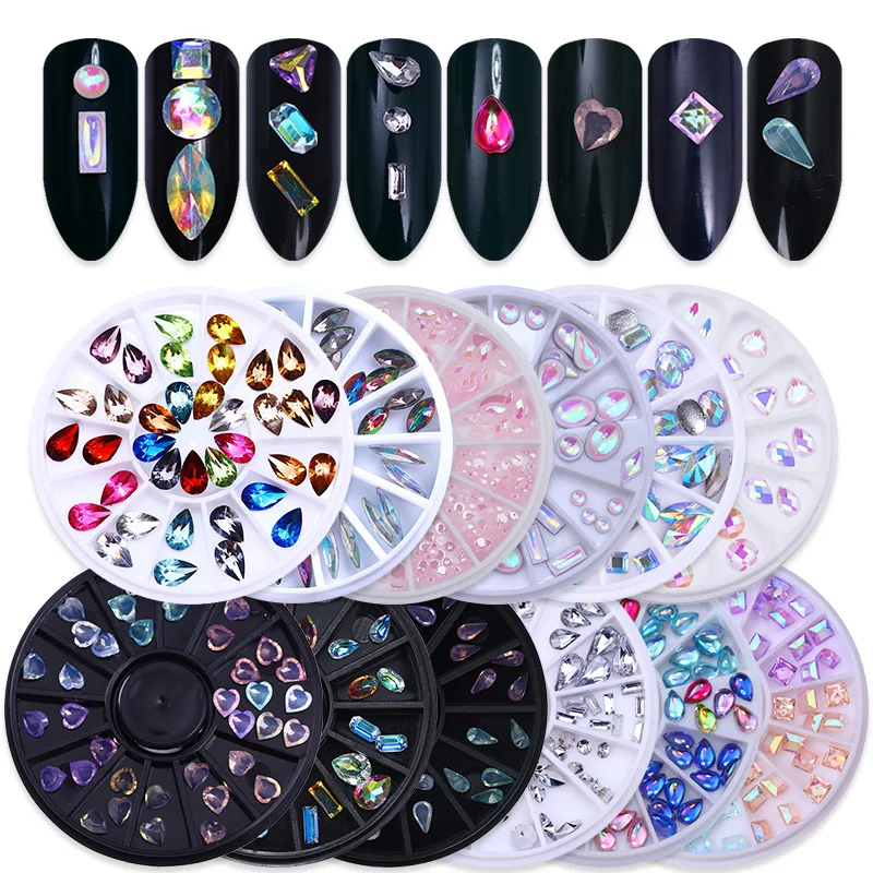 

Nail Rhinestone Water Drop Flat Bottom Heart Round Opal Manicure DIY Nail Art 3D Decoration For UV Gel Polish in Wheel