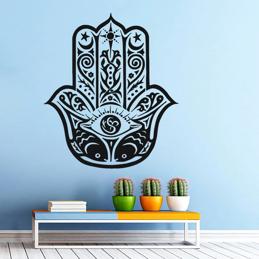 

Newest Design Home Wall Art Decoration Mural Vinyl Sticker Yoga Fatima Hand Hamsa Buddha Mural Arabian Lucky Yoga WallpaperY-345