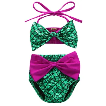 

2017 Mermaid Baby Girl Bikini Set Halter Bowknot Swimwear Swimsuit Bathing Suit 0-24M