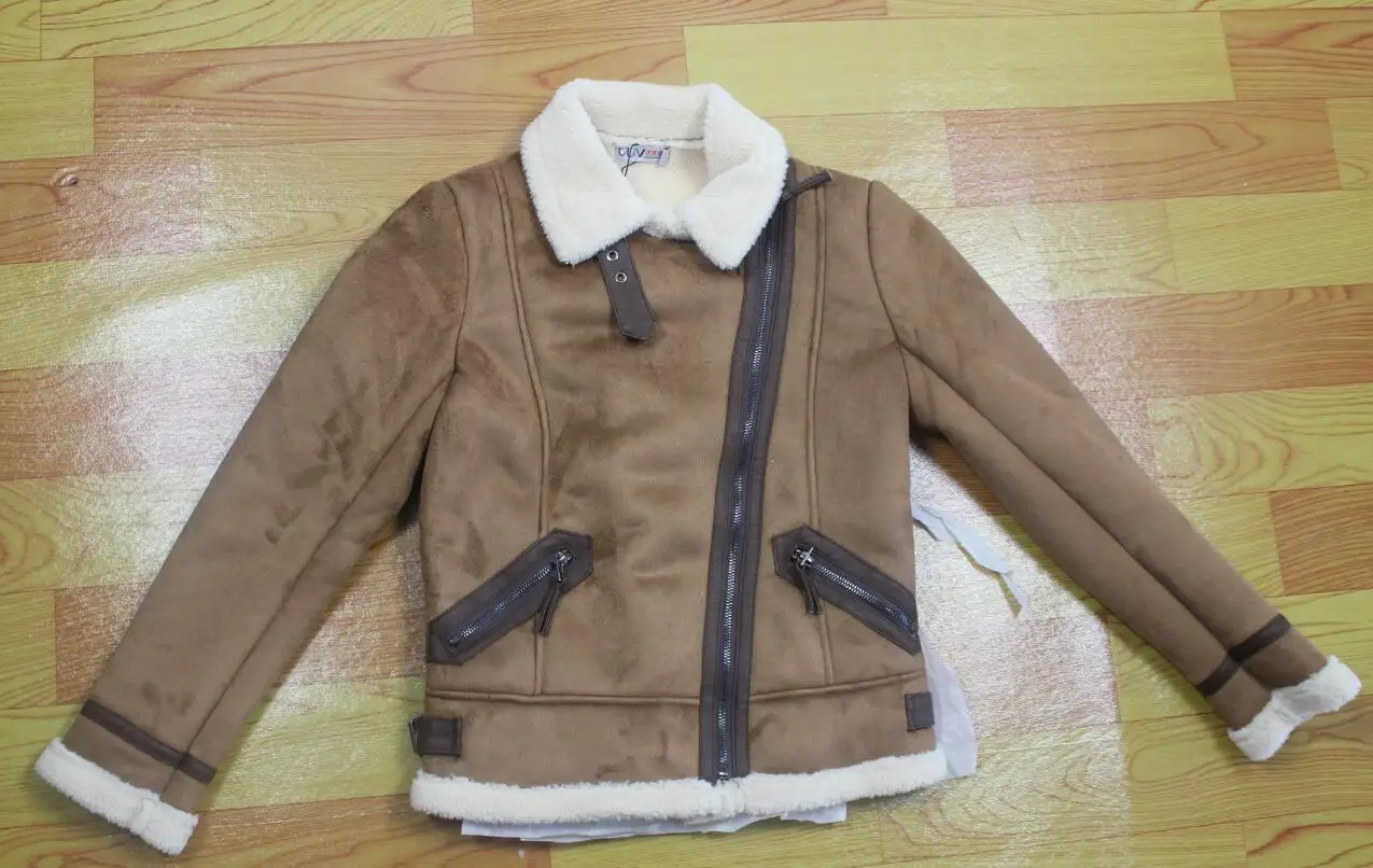 Women Faux Sheepskin Shearling Coat New Warm Suede Jacket Motorcycle Lamb Fur Coats Brown Leather Jacket AS30100