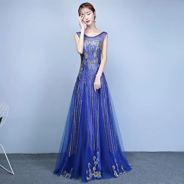 Royal Blue Champagne Gorgeous Party Dress Tulle Bling Elegant Long Royal Blue Champagne Gorgeous Party Dress Tulle Bling Elegant Long Evening Gowns 2018 New Backless Y