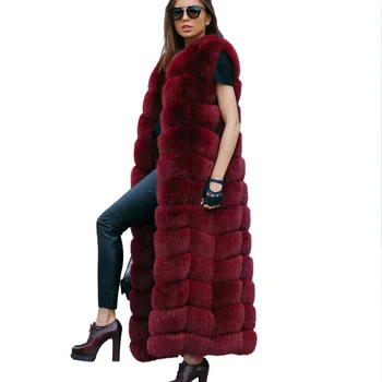

Fur Women's Sleeveless Maxi Add Thick Vest Winter Warm Coat Extra Long Waistcoat Outwear X30