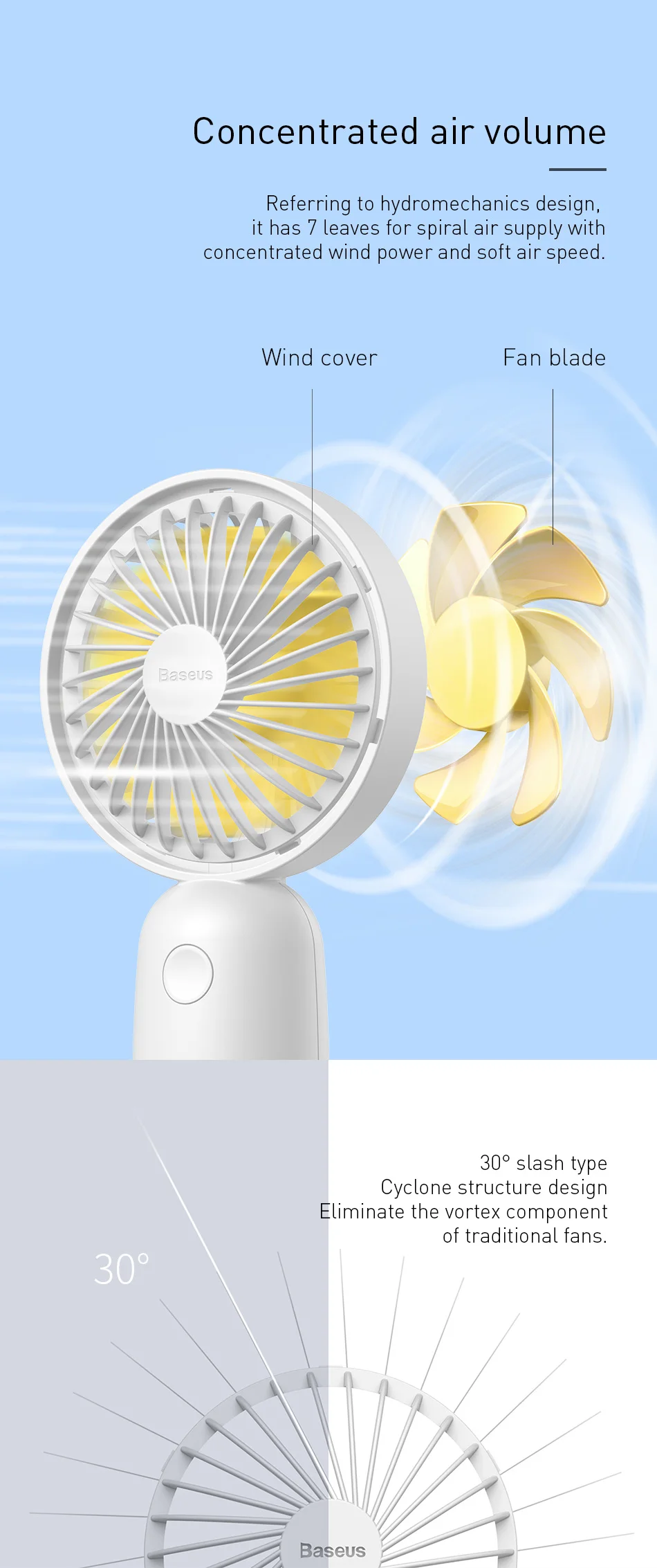 Baseus Портативный USB вентилятор портативный мини-вентилятор с светодиодный светильник летом кулер охлаждения Электрический вентилятор 3-Скорость Регулируемый офисный гаджет