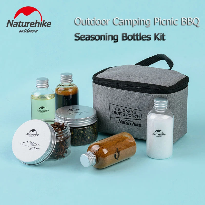 Naturehike 6 Pcs/set Portable Outdoor Camping Seasoning Bottles Cans Kit Well Sealed Picnic BBO