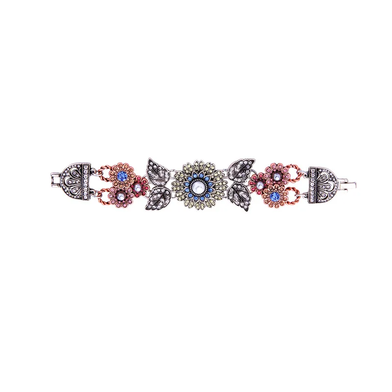 

ZWPON 2018 New Bohemian Rhinestone Floral Charm Bracelets for Women Silver Chunky Pearl Friendship Bracelets Jewelry Wholesale
