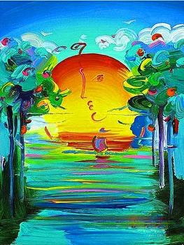 

Abstract handmade painting the sun rising on oil canvas for home decor and wallpaper, gallery