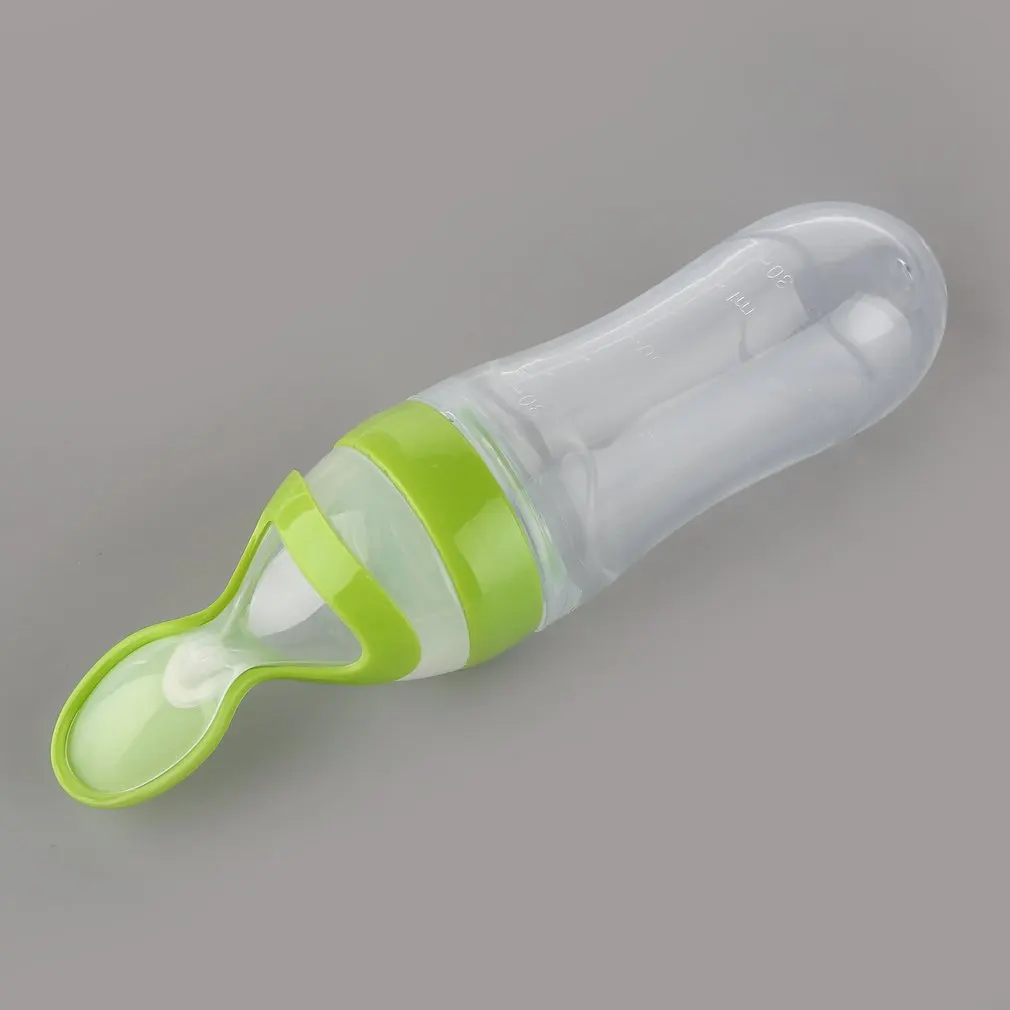 

1pc 90ml Baby Bottle Silicone Extrusion Feeding Type Infant Kids Care Spoon Rice Paste Baby Food Bottle 5 colors