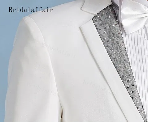 Bridalaffair бренд дизайн блесток Нагрудные белый костюмы для мужчин приталенный костюм 2 шт. смокинг жениха свадебный костюм(куртка+ штаны