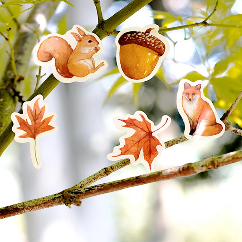 46Pcs/pack Kawaii Autumn forest Sticker Cute Animals Mini Paper Sticker Decoration DIY Ablum Diary Scrapbooking Label