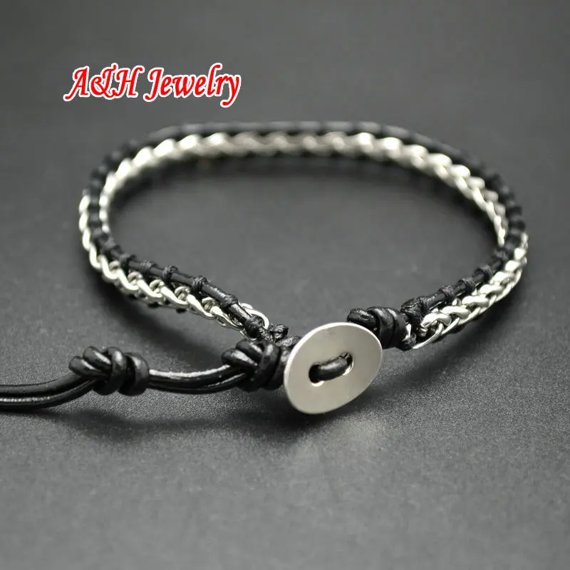 5pcs Loves Bangles New Arrival Stainless Steel Pole-chain Inset Leather Bracelets For Man and Women Luxury Jewelry
