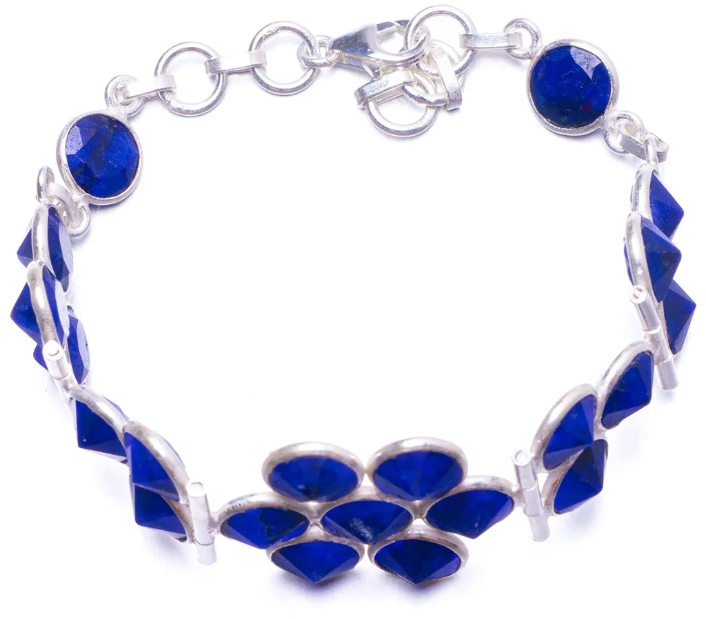 

Natural Sapphire Handmade Unique 925 Sterling Silver Bracelet 7 1/2-8" Y1300