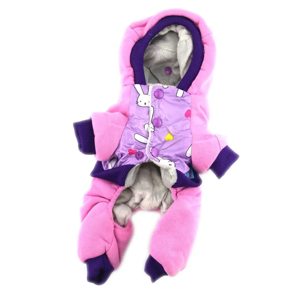 Abrlo розовая Милая Одежда для собак, толстая супер теплая одежда для собак, мягкий комбинезон с капюшоном, куртка, 4 ноги, зимняя одежда для собак