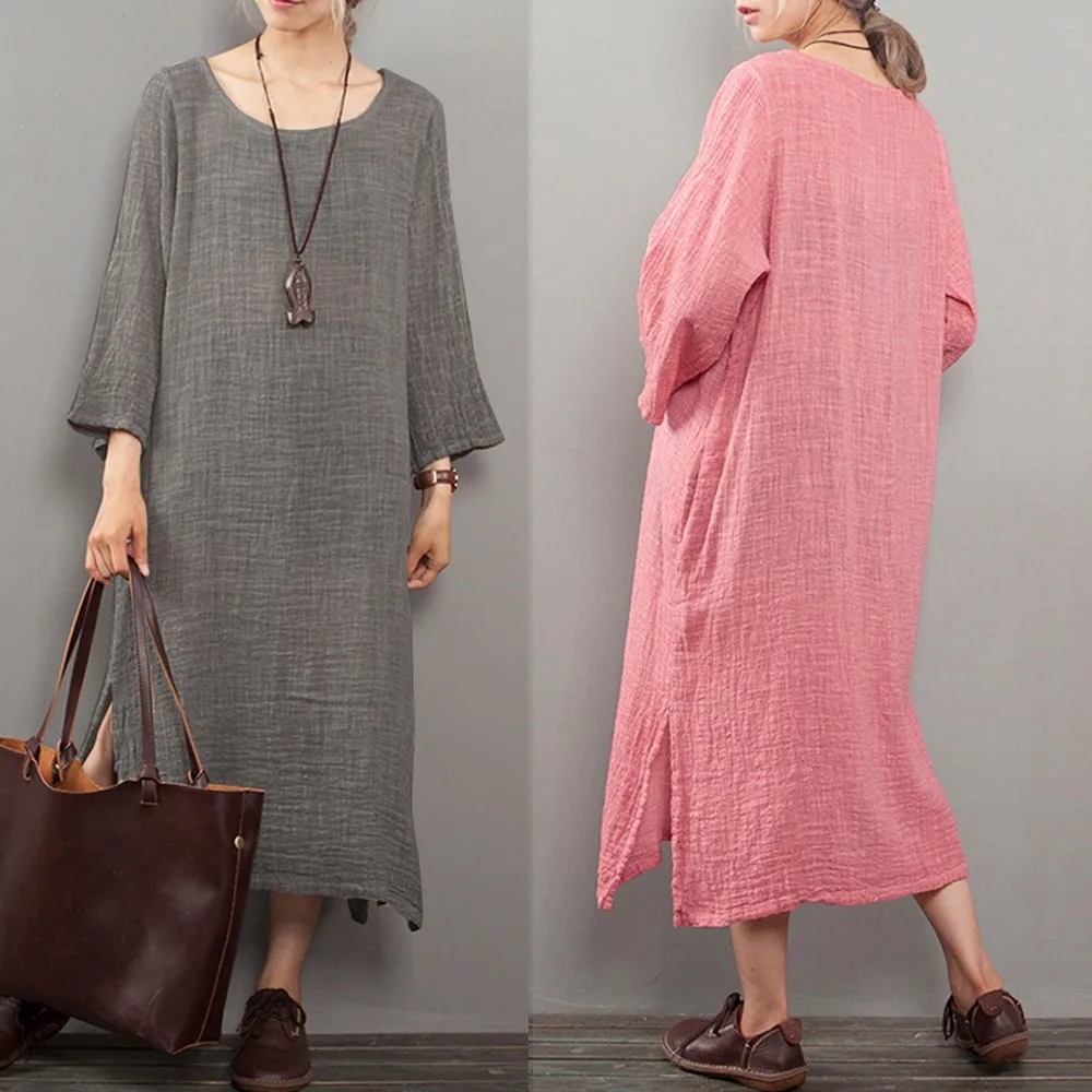 

KANCOOLD Dress Women Fashion Casual Plus Size Line Solid Dresses Long Sleeve Loose Daily Long Dress women 2018AUG15