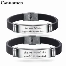 Canuomen Максим браслет She believed she could so she did вдохновляющие браслет гравировка Браслеты нержавеющей стали браслеты