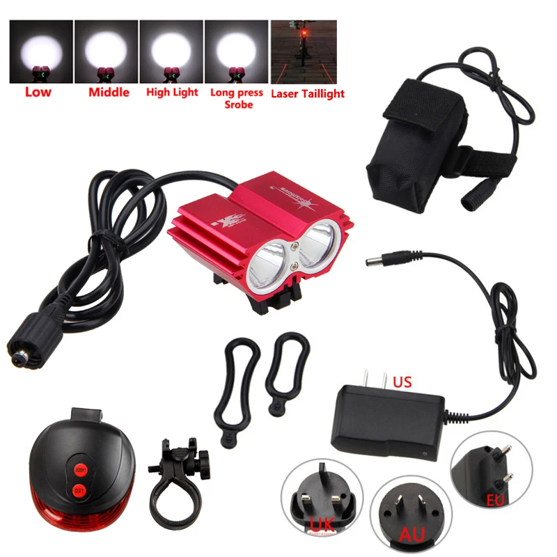 Excellent 6000Lm 2x XML U2 LED Bicycle Bike HeadLight Cycling Head Lamp 16000mAh Battery Bike Light with Safety Rear Light 23