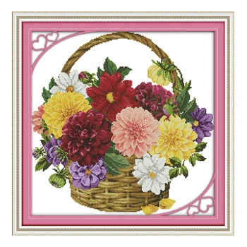 

Joy Sunday crossstitch Colorful chrysanthemum basket DMC14CT11CT cottonfabric livingroom hotel home painting factory wholesale