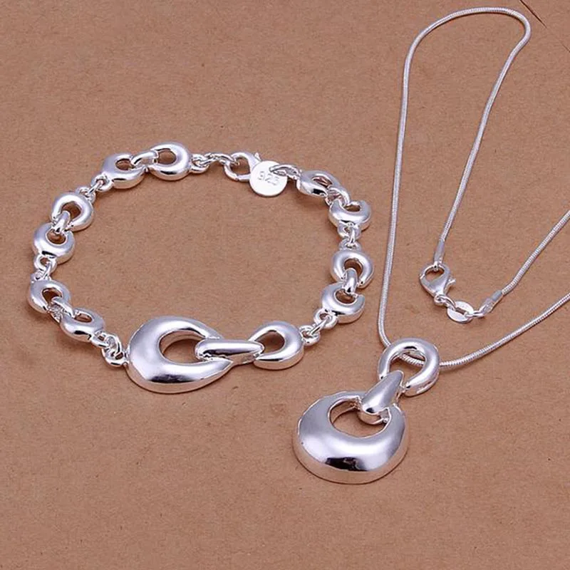 BELLE NOEL Wholesale silver color Jewelry Set Silver Fashion Snake Chain Necklace+Brcelet Two Piece S345 | Украшения и аксессуары