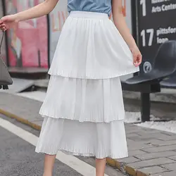 JIBAIYI Bohemia style плиссированная элегантная юбка белая и черная эластичная талия женская шифоновая юбка нерегулярные летние юбки до середины