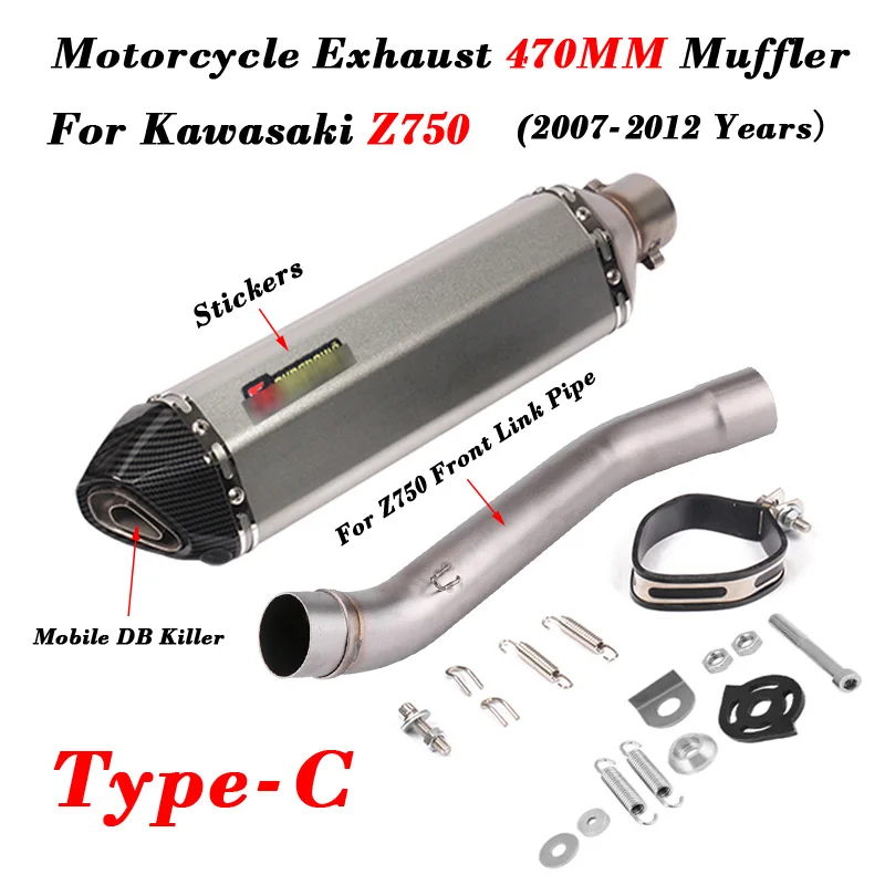 Слипоны для Kawasaki Z750 2007-2012 мотоцикл глушитель труба Модифицированная с средней соединительной трубы полная система - Цвет: Type-C
