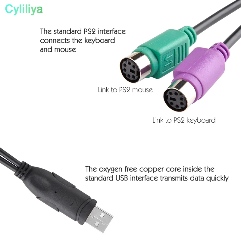 250 штук в наборе USB к PS2 кабель-переходник с чипом для Мышь/клавиатуры/сканер