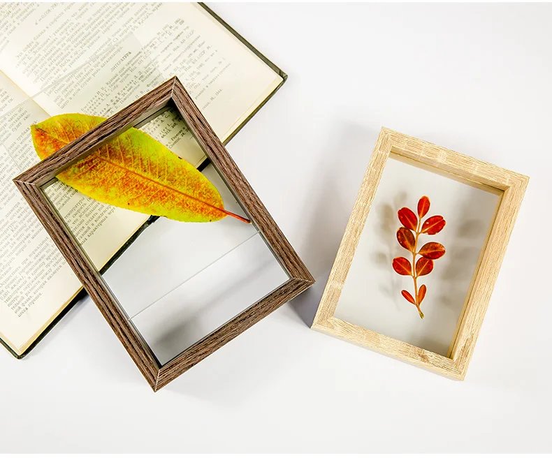 Quality Double Sided Glass Photo Frame DIY Plant Specimens Solid Wood Frame Leaf Clip Desktop Decoration Picture Frames Ornament