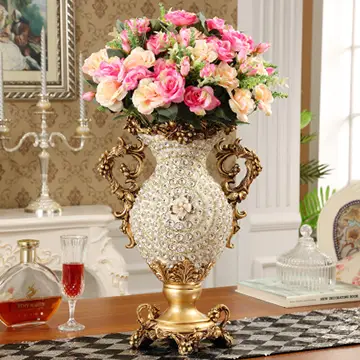 European Palace Luxury Diamond Large Resin Vase Figurines Home