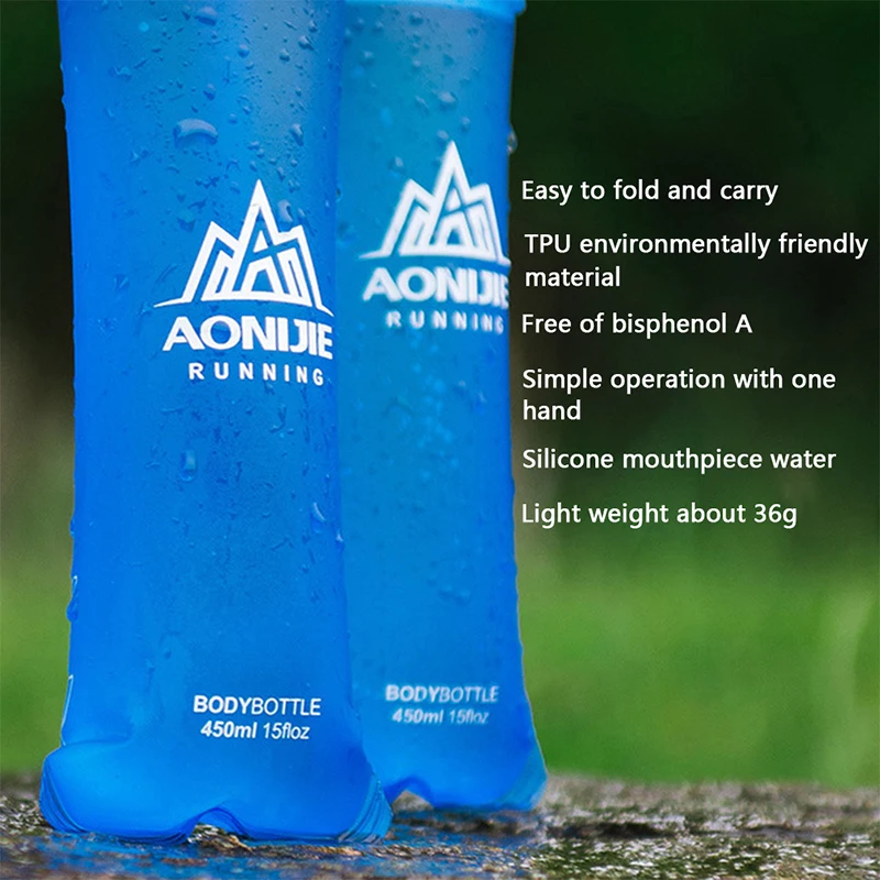 Soft Flask Folding Collapsible Water Bottle TPU BPA Free For Running Hydration Pack Waist Bag Vest Marathon 450ml / 500ml