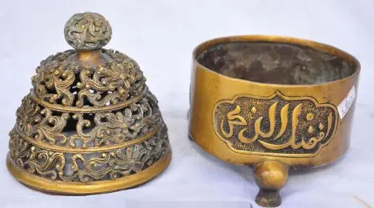 

S1156 8" marked old chinese fengshui bronze flower Harvin statue Incense Burner Censer