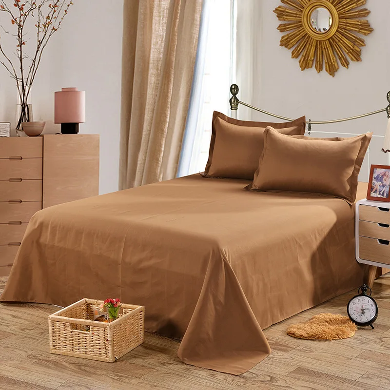 Coffee Flat Sheet Solid Color Bedding Set Fitted Sheet Mattress Cover