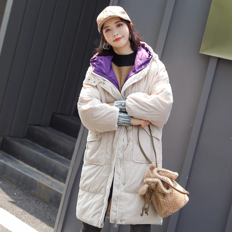 Новое поступление года, женская зимняя куртка с воротником-стойкой и капюшоном, стеганое Женское пальто, длинная теплая Дамская парка с двумя большими карманами