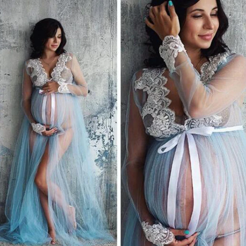 

Lace V-Neck Hollow out Maternity Dresses For Photo Shoot Pregnant Woman Clothes long-length maternity dresses photography props