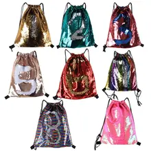 Women Mermaid Printing Drawstring Bag Beam Port Storage Shopping Travel Backpack