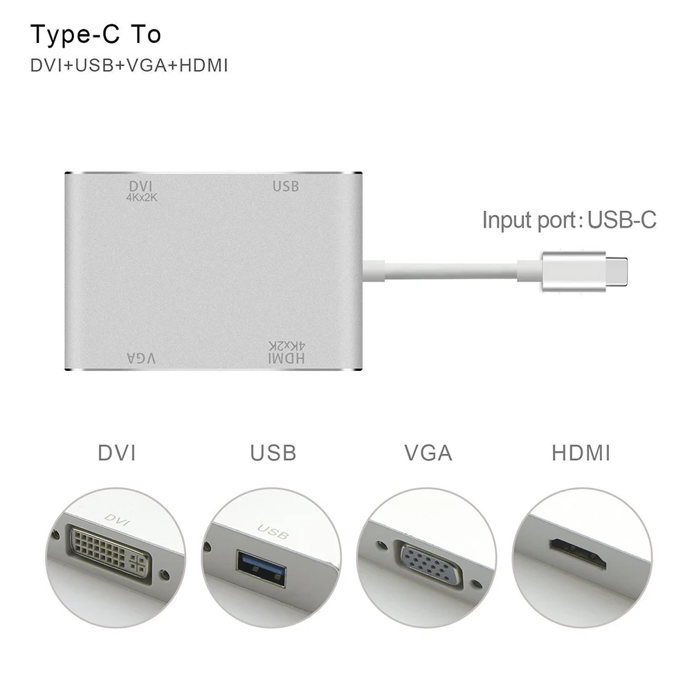 USB 3 1 Type C к HDMI VGA DVI 2 0 выход 4 в USBC Расширенный концентратор 4K 1080P 3D видео конвертер