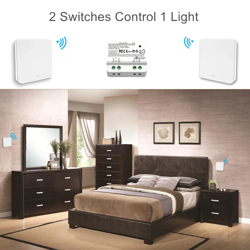 Дешево WiFi умный светильник переключатель с радиочастотным беспроводным выключателем без батареи, светильник ing с дистанционным управлением, голо...