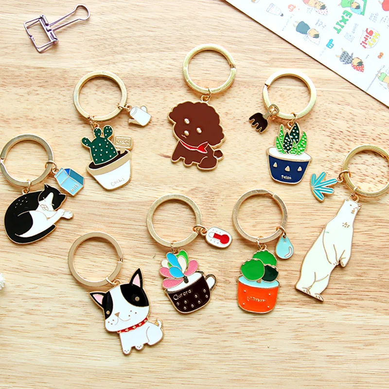 

Cat Keychain Dog Metal Cute Animal Plant Bear Fox Cactus Key Chain Sleutel Ketting Personalized Sleutelhangers 2017 Trinket Gift
