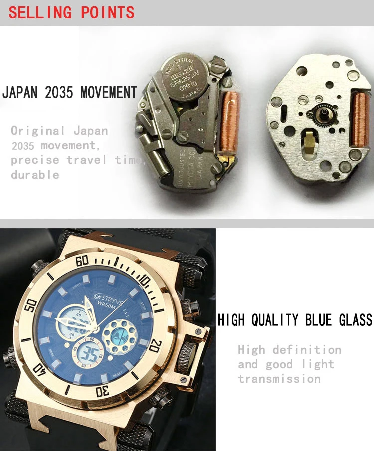 STRYVE мужские часы Топ люксовый бренд силиконовые мужские спортивные часы мужские кварцевые светодиодный цифровые часы водонепроницаемые военные наручные часы