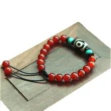 Тибетские украшения три глаза натуральный камень Регулируемый Браслет Этнические оригинальные красные и черные бусины для женщин ювелирные изделия