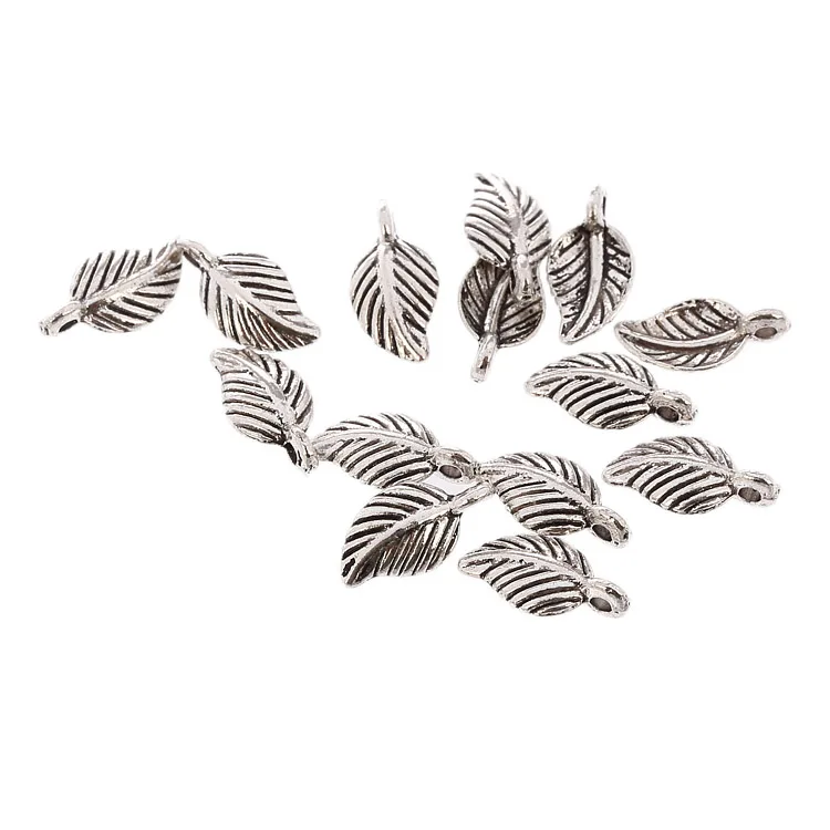 

15*7mm leaves Tibetan Silver Bead charms Pendants fit bracelet 30pcs